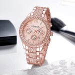 Gosasa Luxury Unisex Crystal Diamond Watches Quartz Digital Calendar Rose Gold Silver Stainless Steel Watch - Image 2